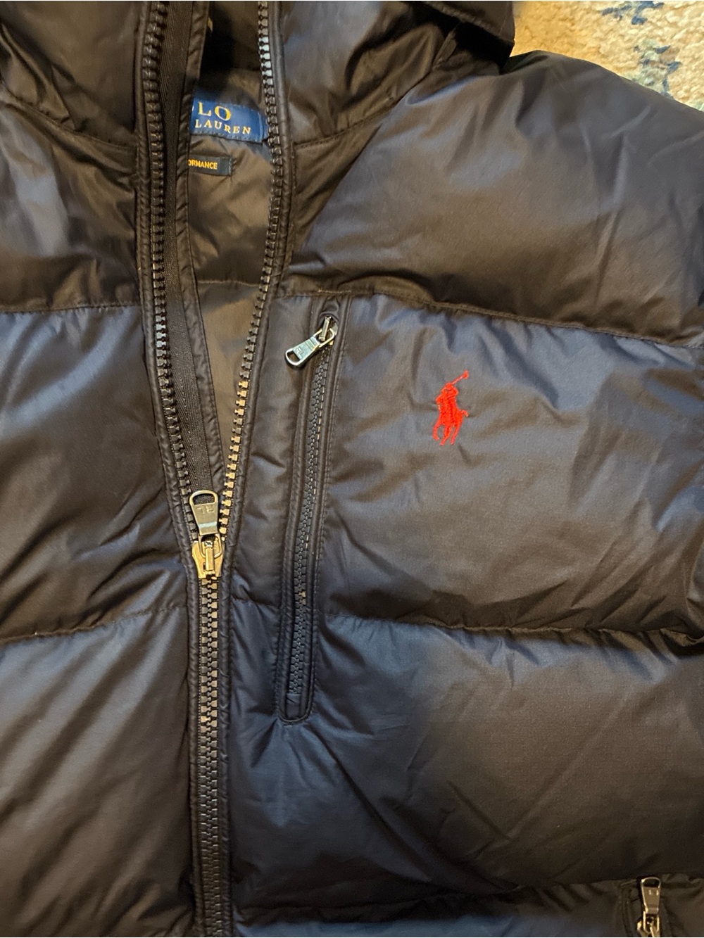 Polo Ralph Lauren Performance Medium men’s Navy Down Puffer Jacket with Hood EUC - Picture 2 of 8